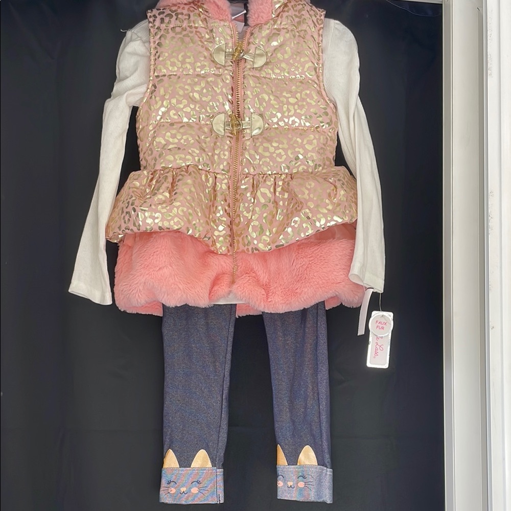 Pink Leopard Print Vest with Long Sleeve Top and Leggings